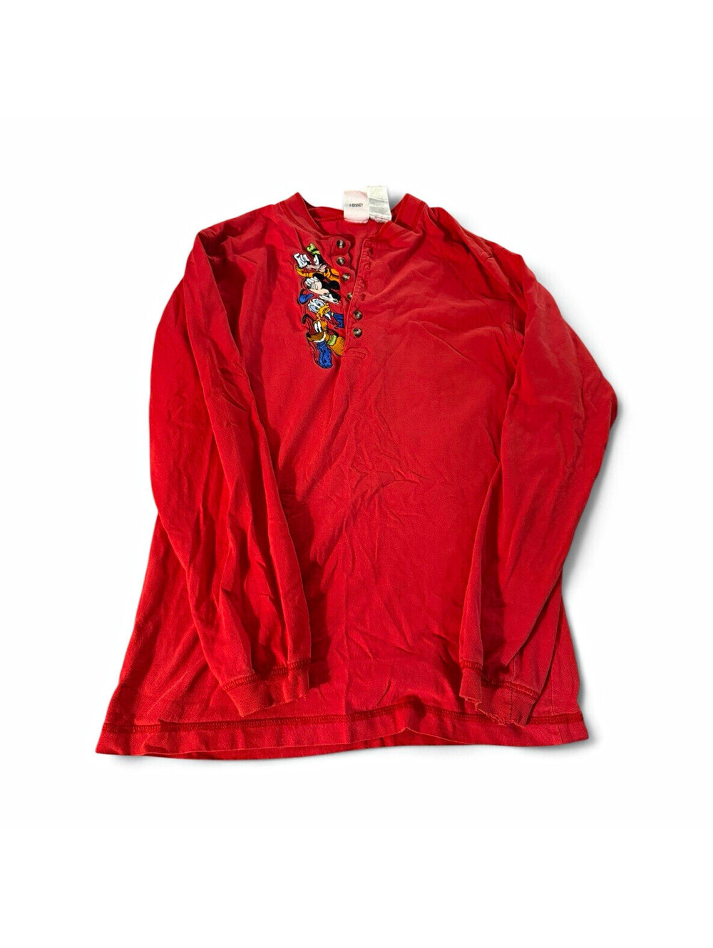 The Disney Store Disney Red Long Sleeve Henley Shirt S Mickey Goofy Pluto